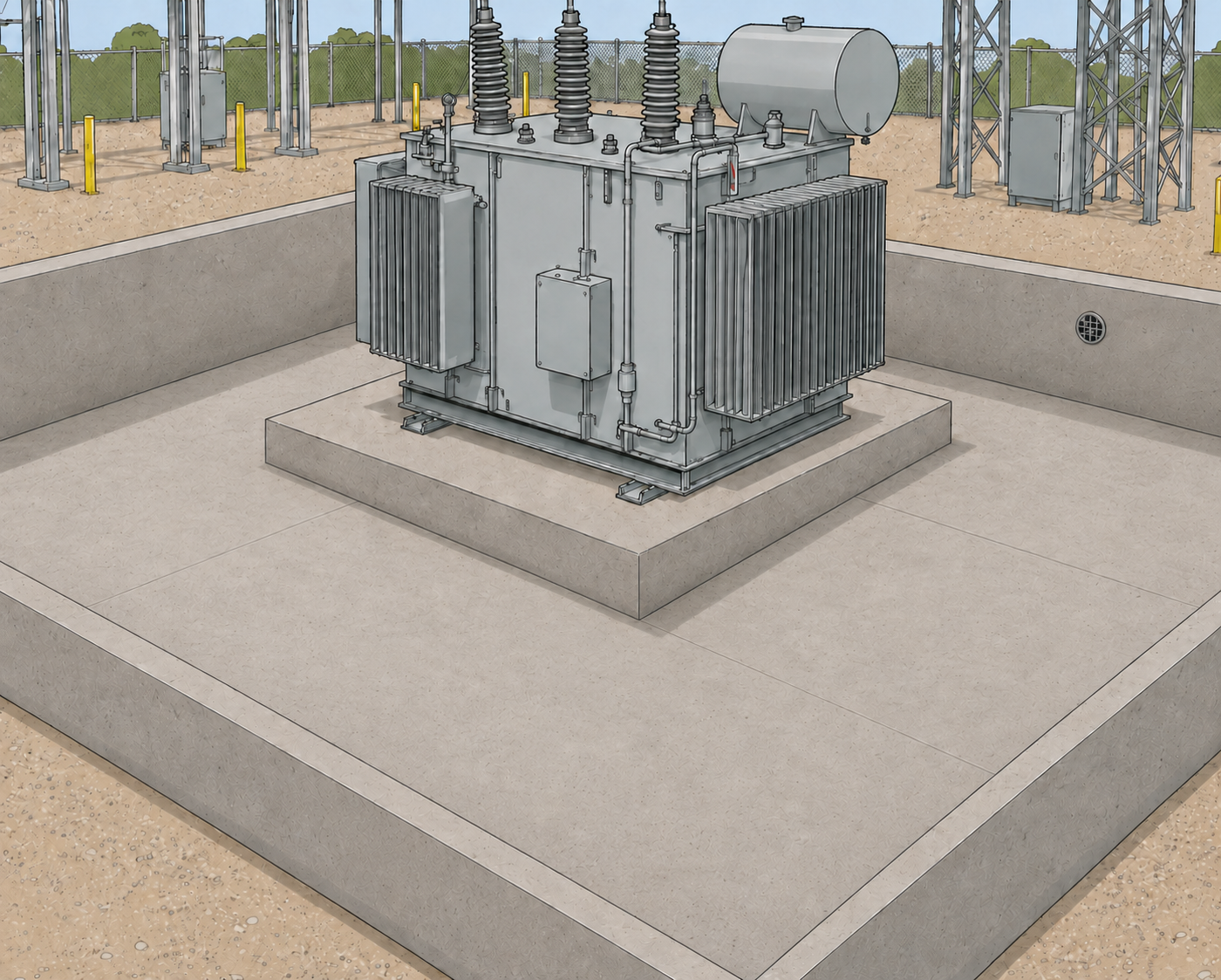 Transformer dike containment at an outdoor substation